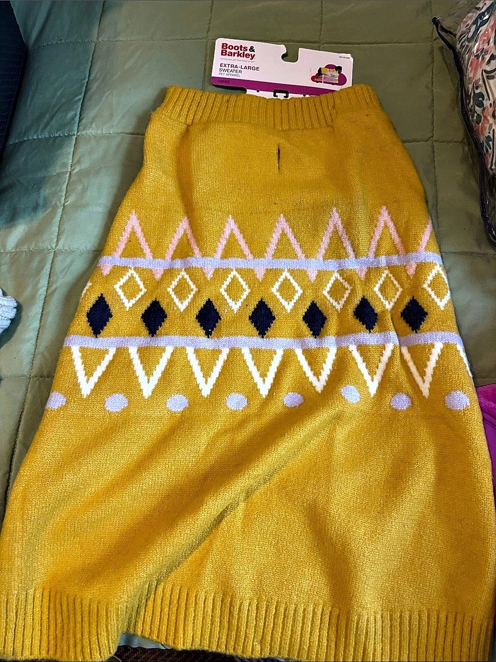Boots & Barkley Fair Isle Dog Sweater Yellow & White